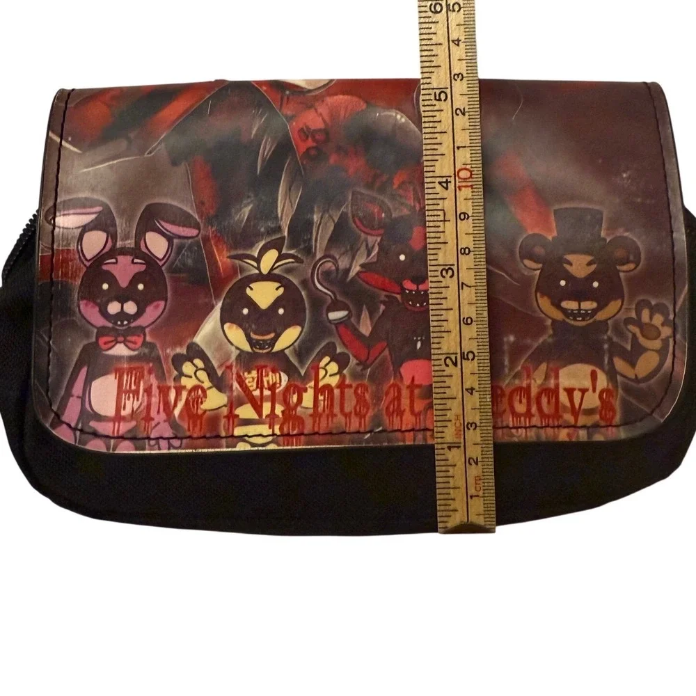 Five Nights at Freddy's FNAF Graphic Zippered Pouch Canvas Pencil Case Black Red